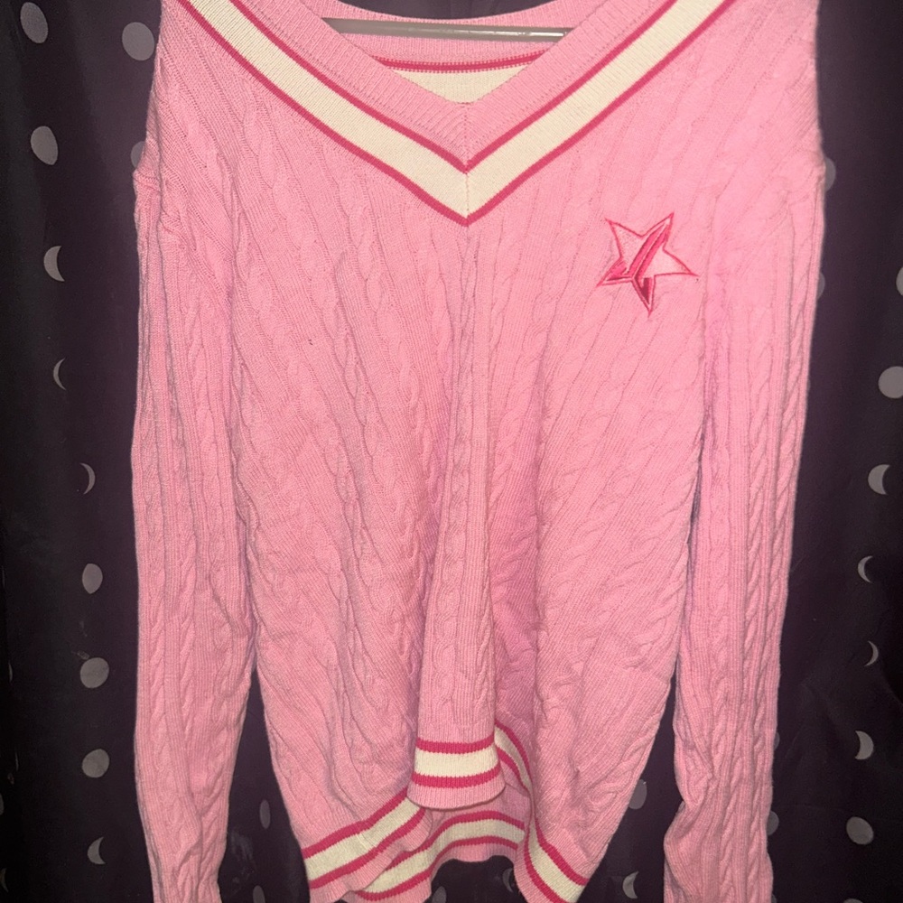 Jeffree Star Pink V-Neck Sweater with Star Embroidery